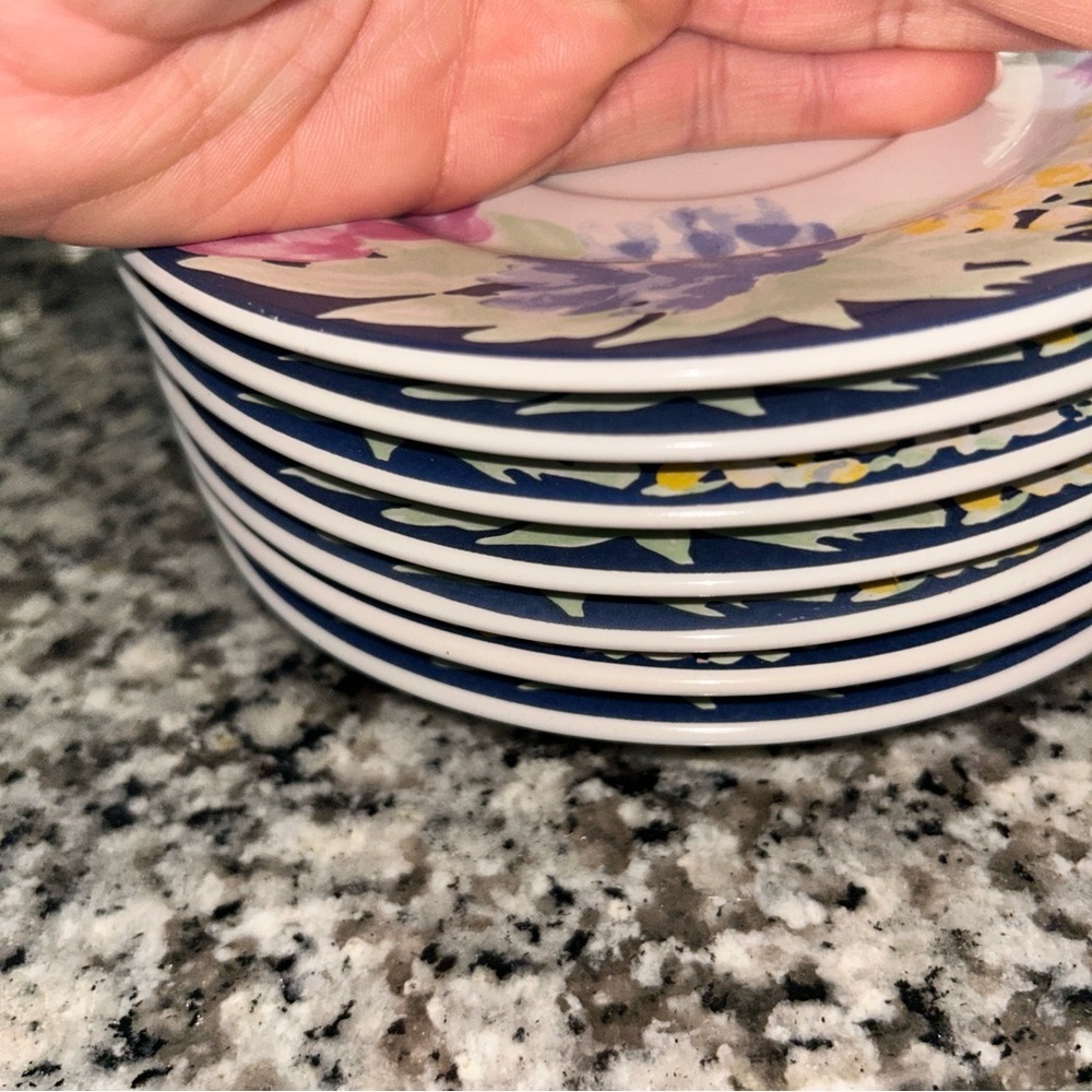 Sango Pink and Blue Floral Saucers Plate set of 7 - Picture 3 of 3